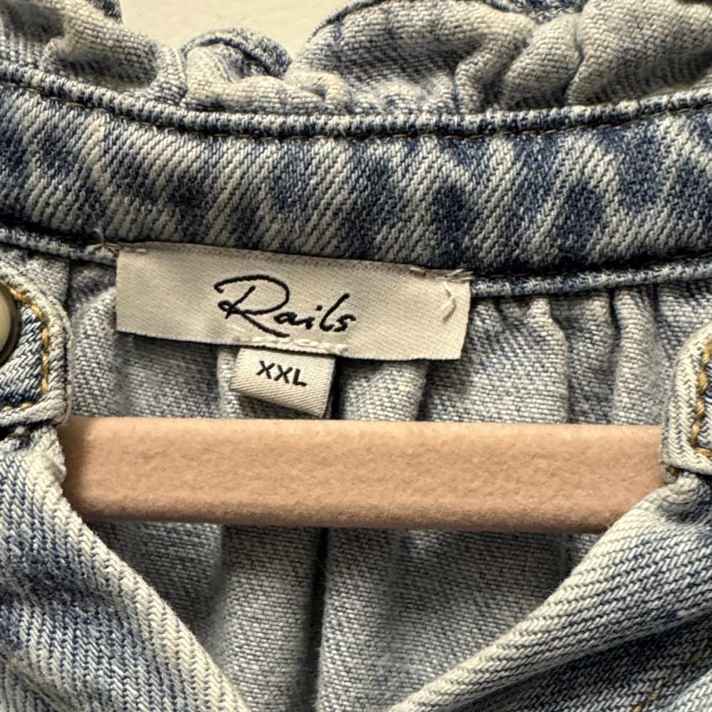 Rails Denim Ruffle Trim Button-Up Top - Picture 2 of 3